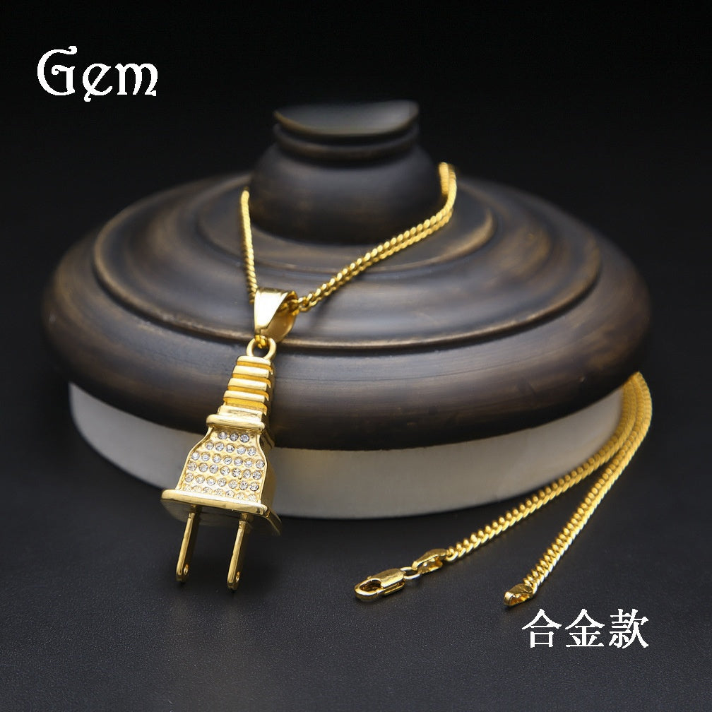 Iced Plug Pendant Necklace with 3mm Cuban Chain for Women & Men product image