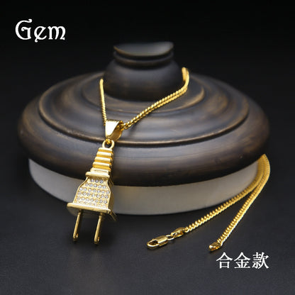 Iced Plug Pendant Necklace with 3mm Cuban Chain for Women & Men