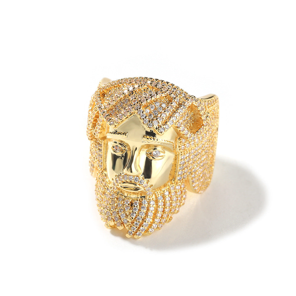 Men’s Iced Cubic Zirconia Portrait Ring – Hip Hop Statement Ring in Silver or Gold Tone product image