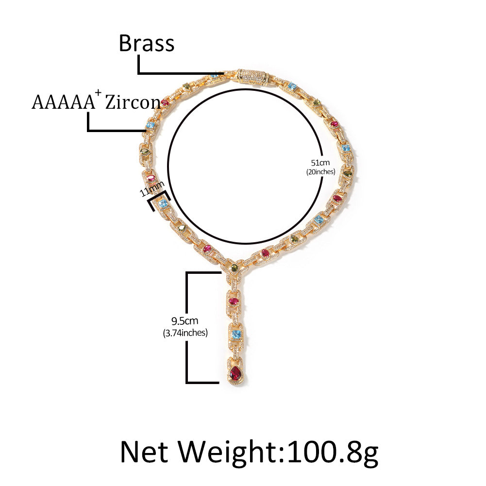 Unisex Geometric Cuban Link Necklace & Bracelet Set with Cubic Zirconia, Gold or Silver Tone Statement Chain Jewelry