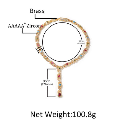 Unisex Geometric Cuban Link Necklace & Bracelet Set with Cubic Zirconia, Gold or Silver Tone Statement Chain Jewelry