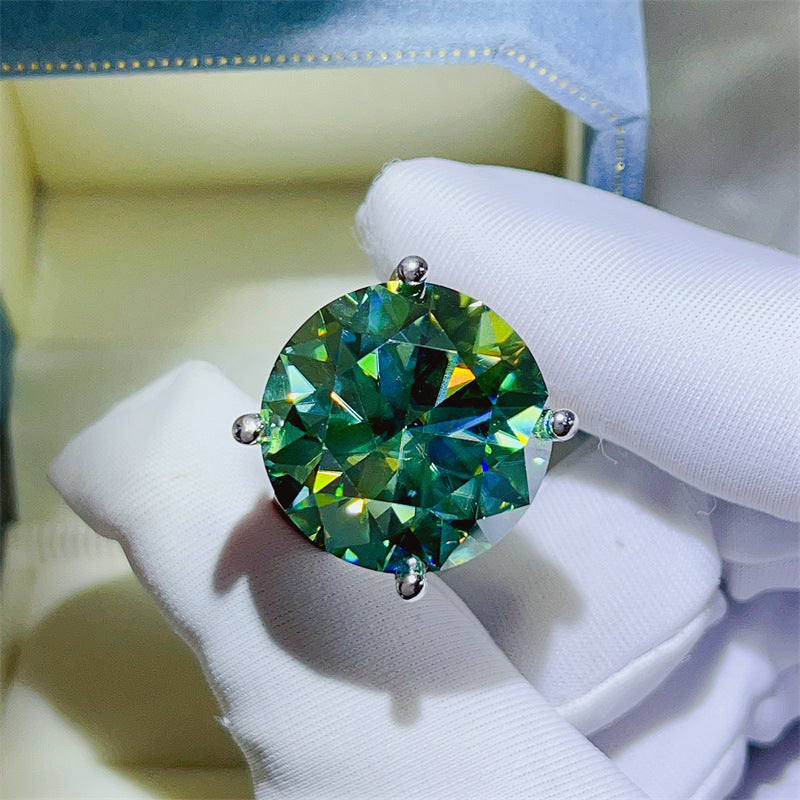 Green Moissanite Ring for Women, Geometric U-Shape Solitaire Engagement Ring product image