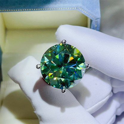 Green Moissanite Ring for Women, Geometric U-Shape Solitaire Engagement Ring