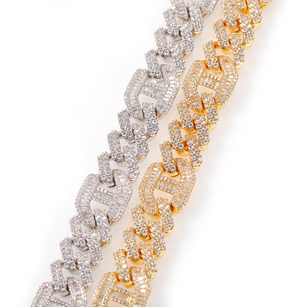 Iced Out Geometric Cuban Link Necklace with Cubic Zirconia Pendant Chain for Women & Men product image