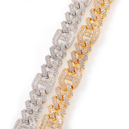 Iced Out Geometric Cuban Link Necklace with Cubic Zirconia Pendant Chain for Women & Men