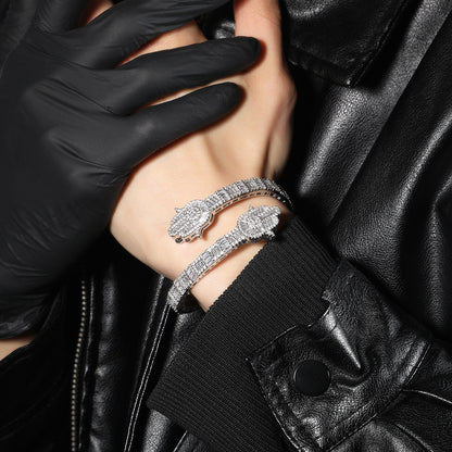 Iced Hand Bangle Bracelet for Women in Gold or Silver Tone with Cubic Zirconia Statement Design