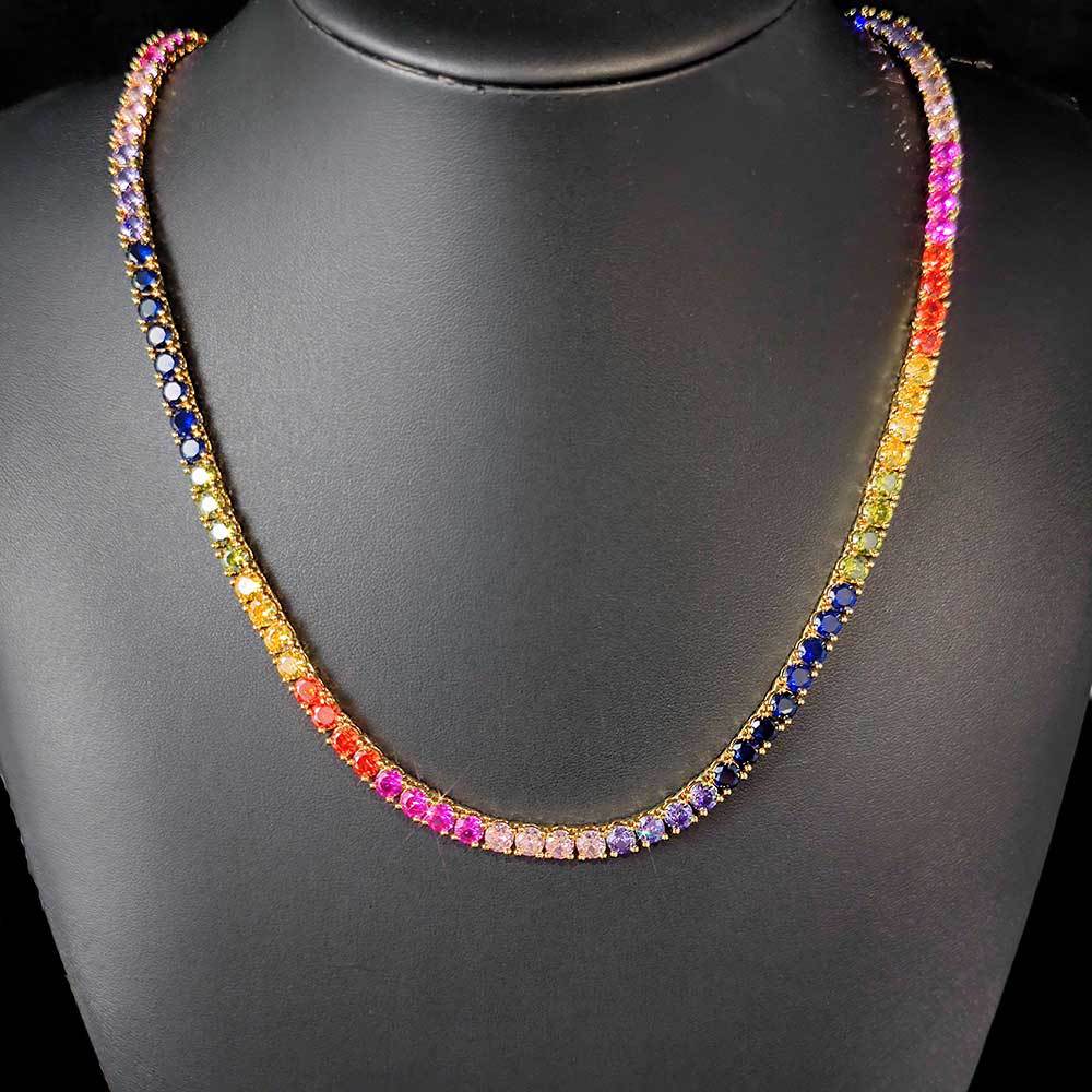 5 mm Multicolor Round CZ Tennis Hip Hop Necklace with Silver Base - CHA111 product image