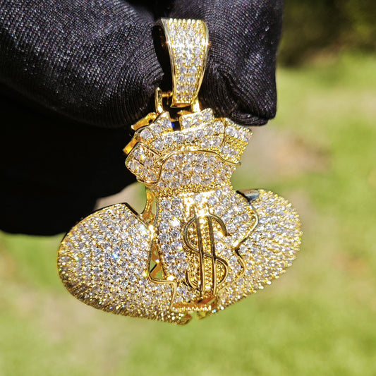 Iced Out Money Heart Pendant for Unisex