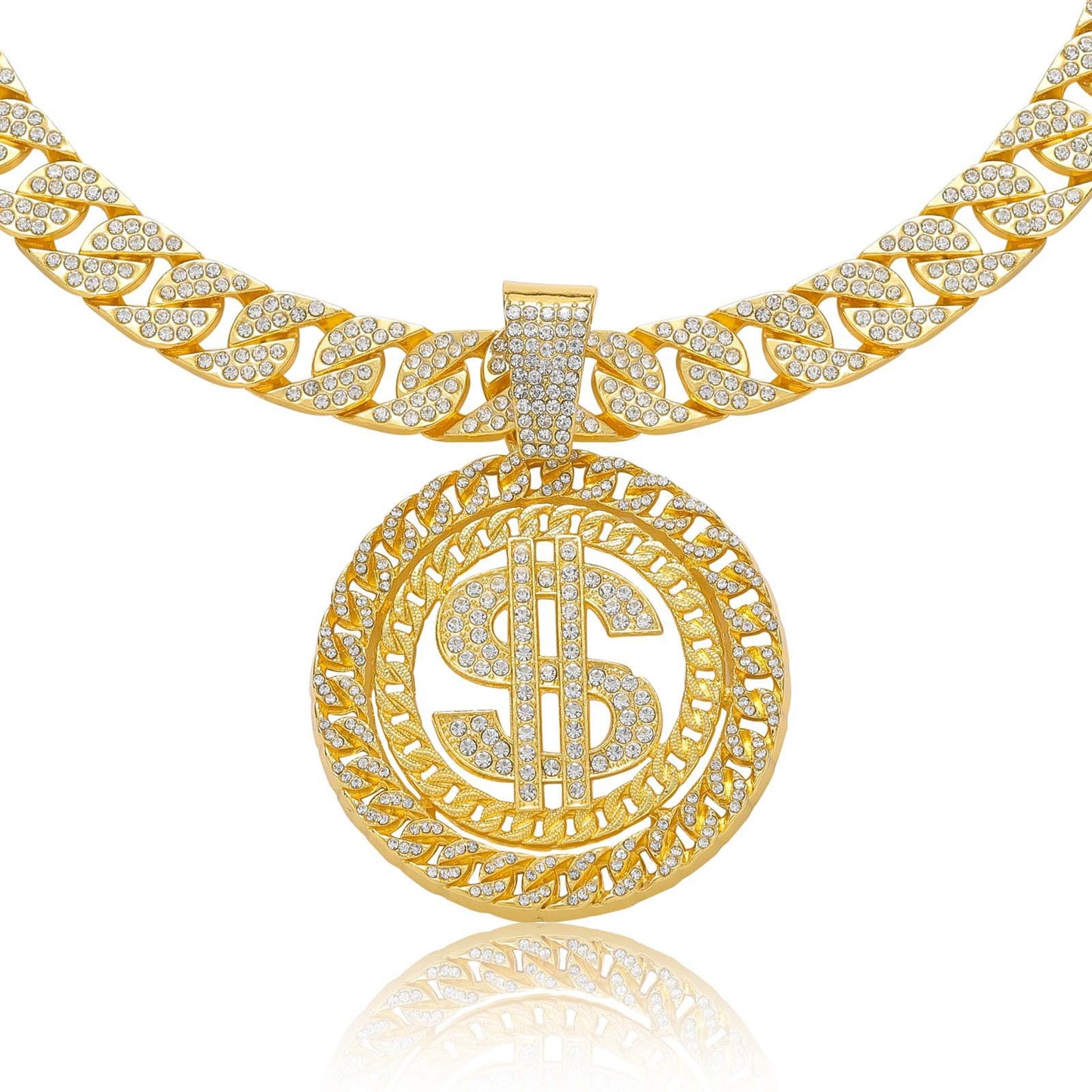 Hip Hop Cuban Link Dollar Alloy Pendant Necklace for Men and Women