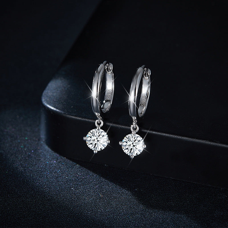 5.0mm Round Moissanite Drop Hoop Earrings, 4-Prong Gold Tone Huggie Earrings product image