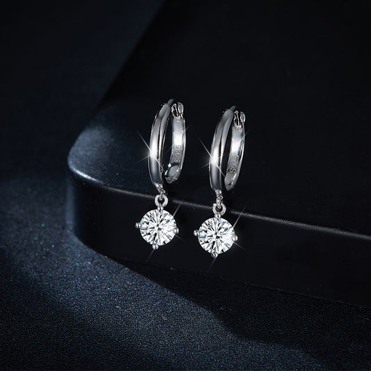 5.0mm Round Moissanite Drop Hoop Earrings, 4-Prong Gold Tone Huggie Earrings alternate product image
