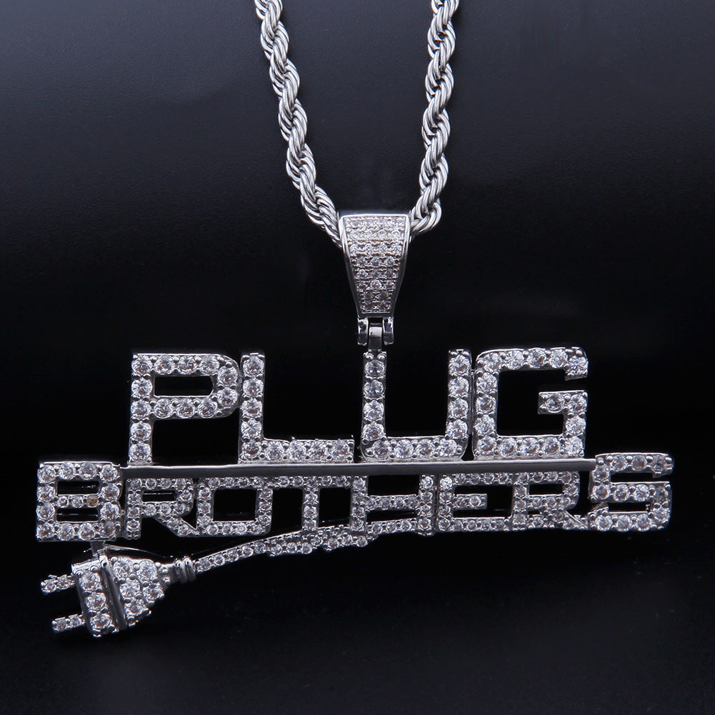 Iced Out Letter Pendant Necklace with Cuban Rope Chain - Gold or Silver Color Cubic Zirconia Hip Hop Statement Necklace for Women and Men