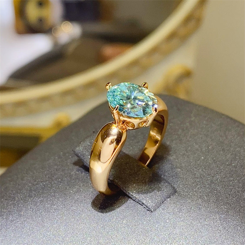 Green 2 Carat Moissanite Ring for Women, Vintage Rose Gold Tone Oval Statement Ring product image