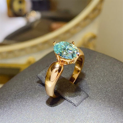 Green 2 Carat Moissanite Ring for Women, Vintage Rose Gold Tone Oval Statement Ring