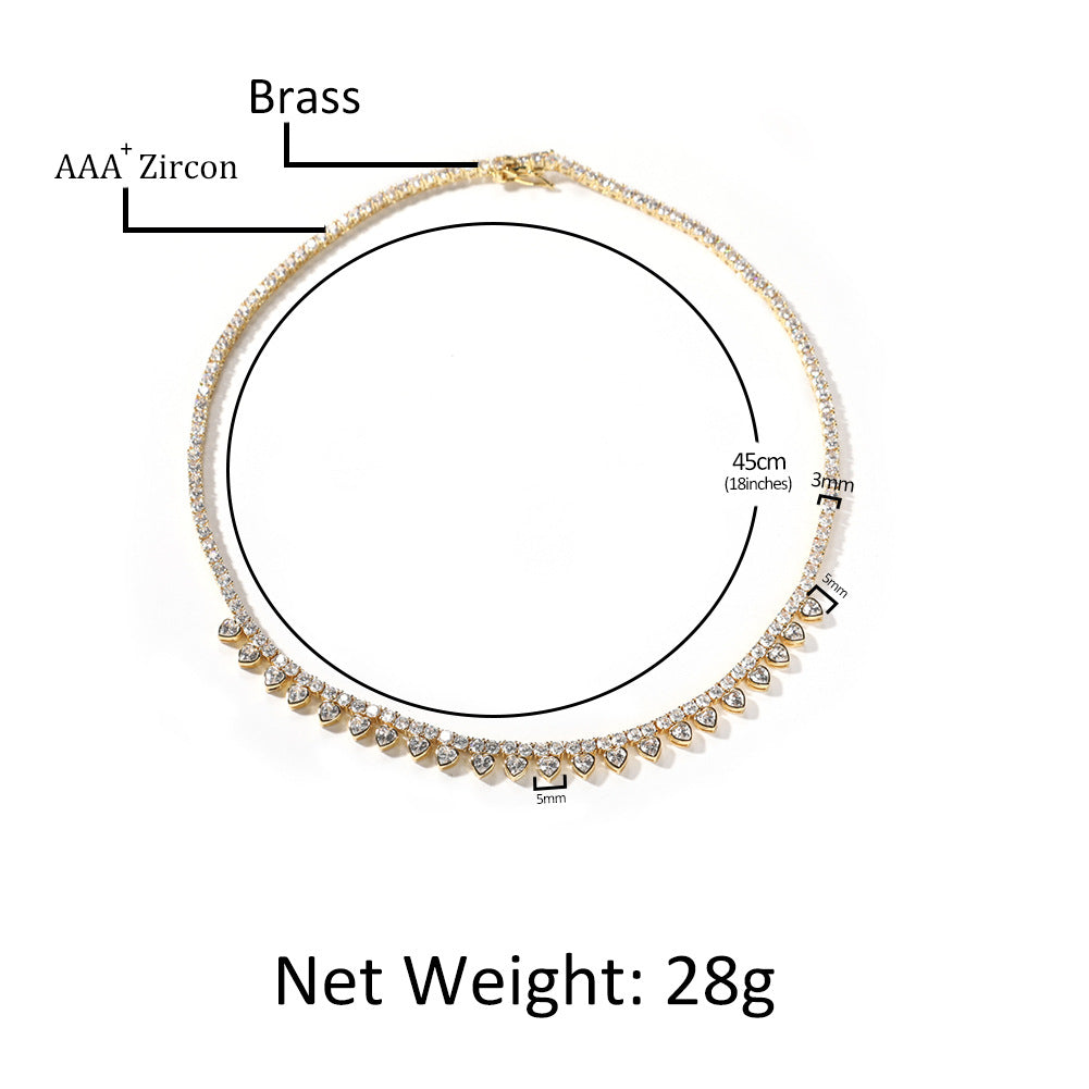 Women's Cubic Zirconia Heart Line Necklace - Gold Plated or Silver Plated Minimalist Chain, 16in / 18in, 2mm / 3mm