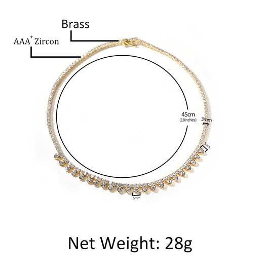 Women's Cubic Zirconia Heart Line Necklace - Gold Plated or Silver Plated Minimalist Chain, 16in / 18in, 2mm / 3mm