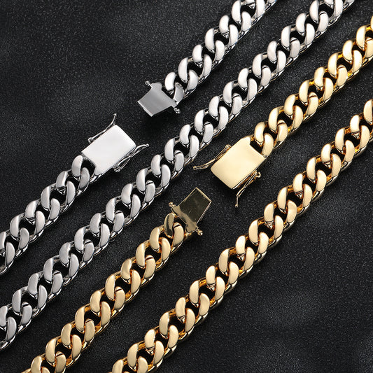 12mm Iced Out Cuban Link Chain Necklace & Bracelet, Pavé CZ Hip Hop Jewelry
