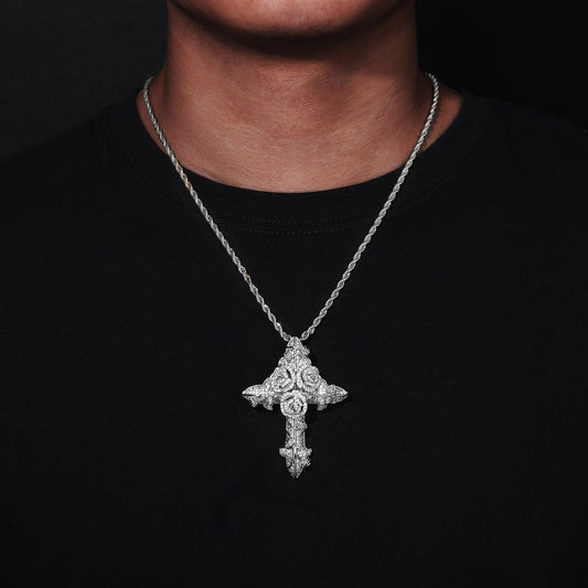 Cross Pendant Necklace with Rope Chain, Zircon Hip Hop Pendant Jewelry, Floral Geometric Statement Necklace alternate product image