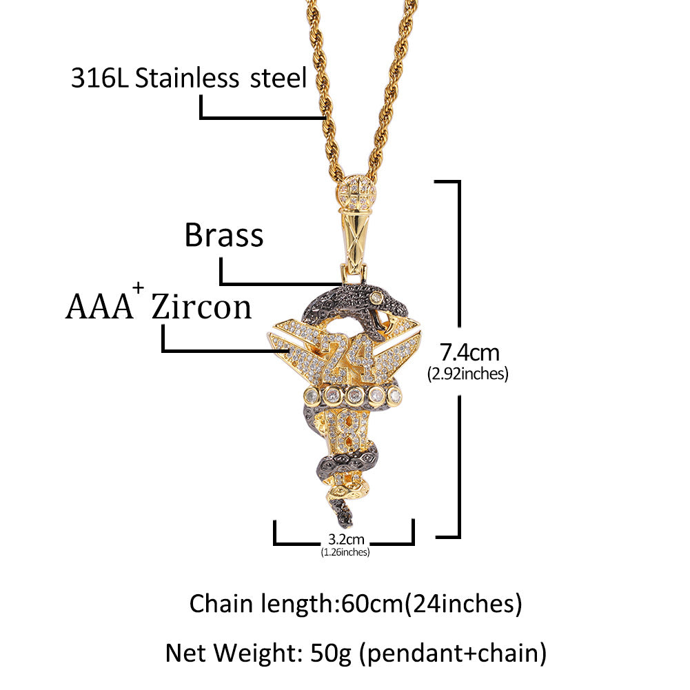 Men’s Iced Snake Pendant Necklace with Cubic Zirconia Twisted Stainless Steel Chain