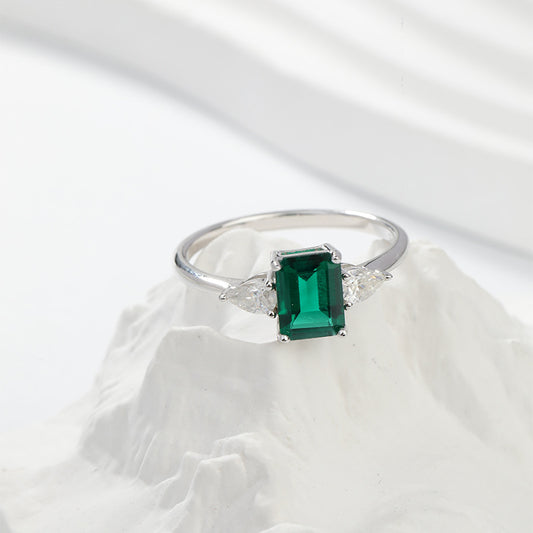 925 Silver Emerald Cut Green Stone Ring for Women, Promise Ring, Engagement-Style Ring alternate product image