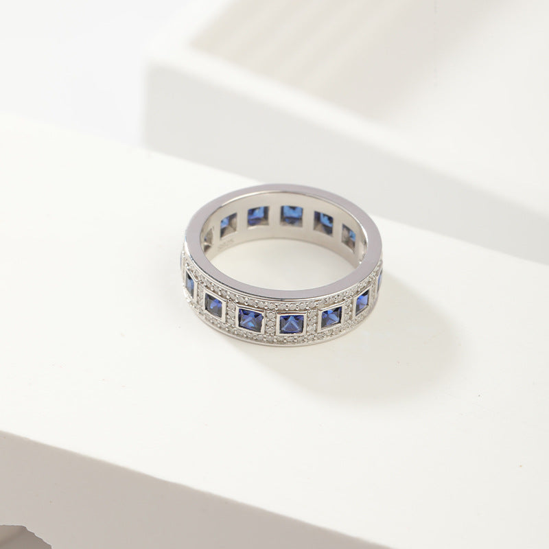 Lab-Created Blue Sapphire Square Eternity Ring, 925 Sterling Silver Band product image