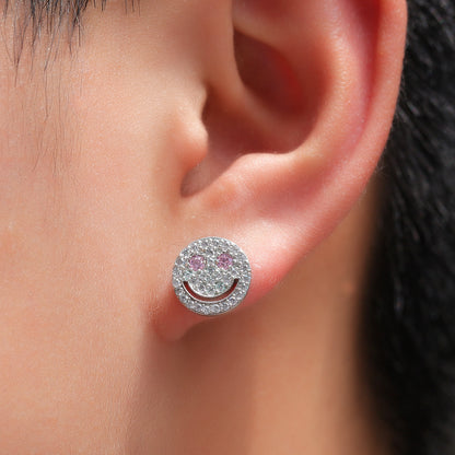 Sparkly Smiley Face Stud Earrings for Women - Crystal Copper Earrings in Silver or Gold Finish