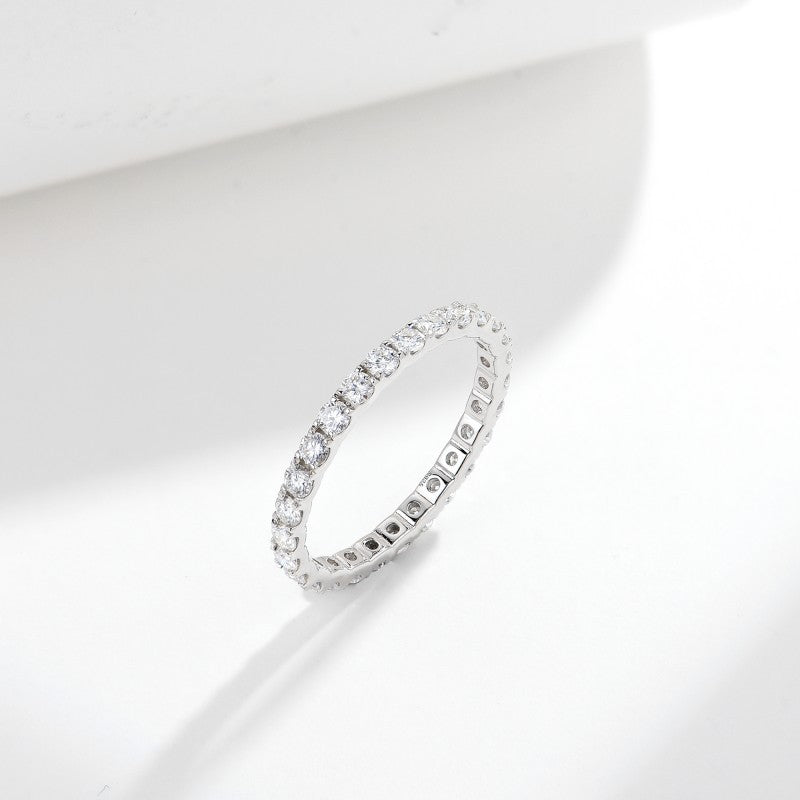 Round Moissanite Eternity Ring, S925 Silver Gold-Plated Stackable Wedding Ring for Women product image