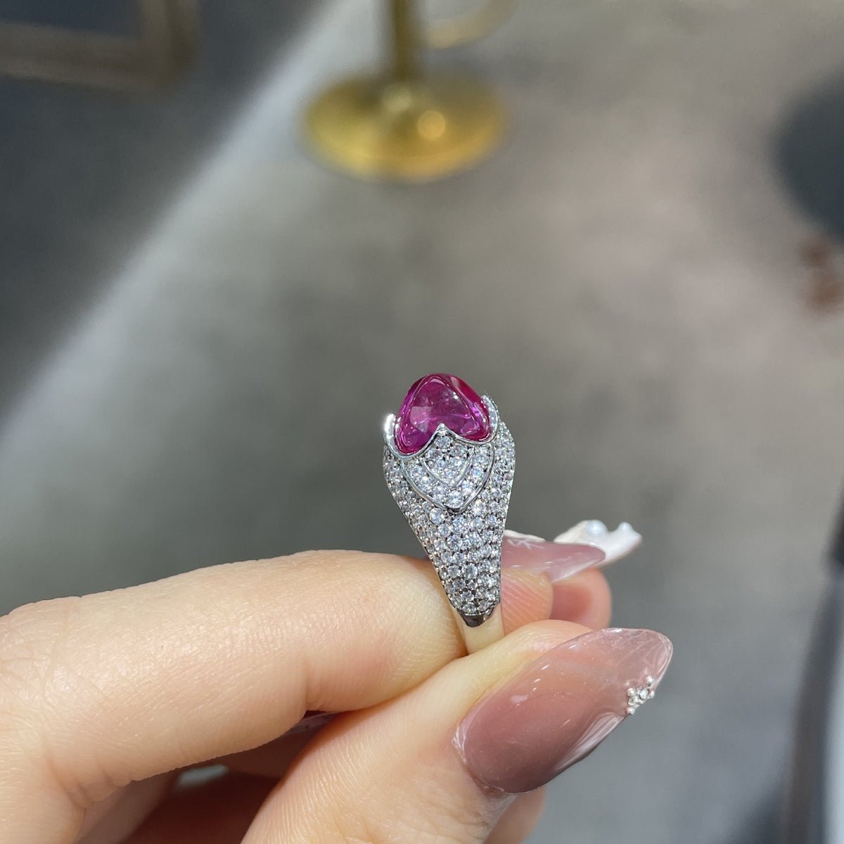 Lab-Grown Pink Sapphire Halo Ring, 925 Sterling Silver Cushion-Cut Ring product image