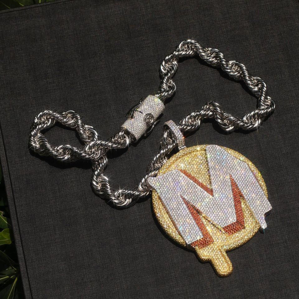 Iced Out Letter Pendant Necklace for Men and Women - Round Hip Hop Chain Pendant with Zircon and Moissanite Look product image