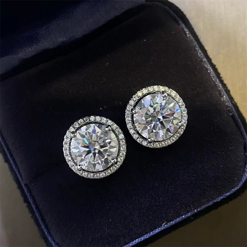 Round Cut Moissanite Stud Earrings with Halo, White Stone Earrings for Women product image