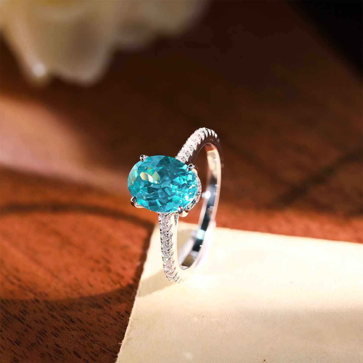 Oval Blue Green Ring, 18k Gold Plated Promise Ring, 925 Silver Band, Viral Gift Ring product image