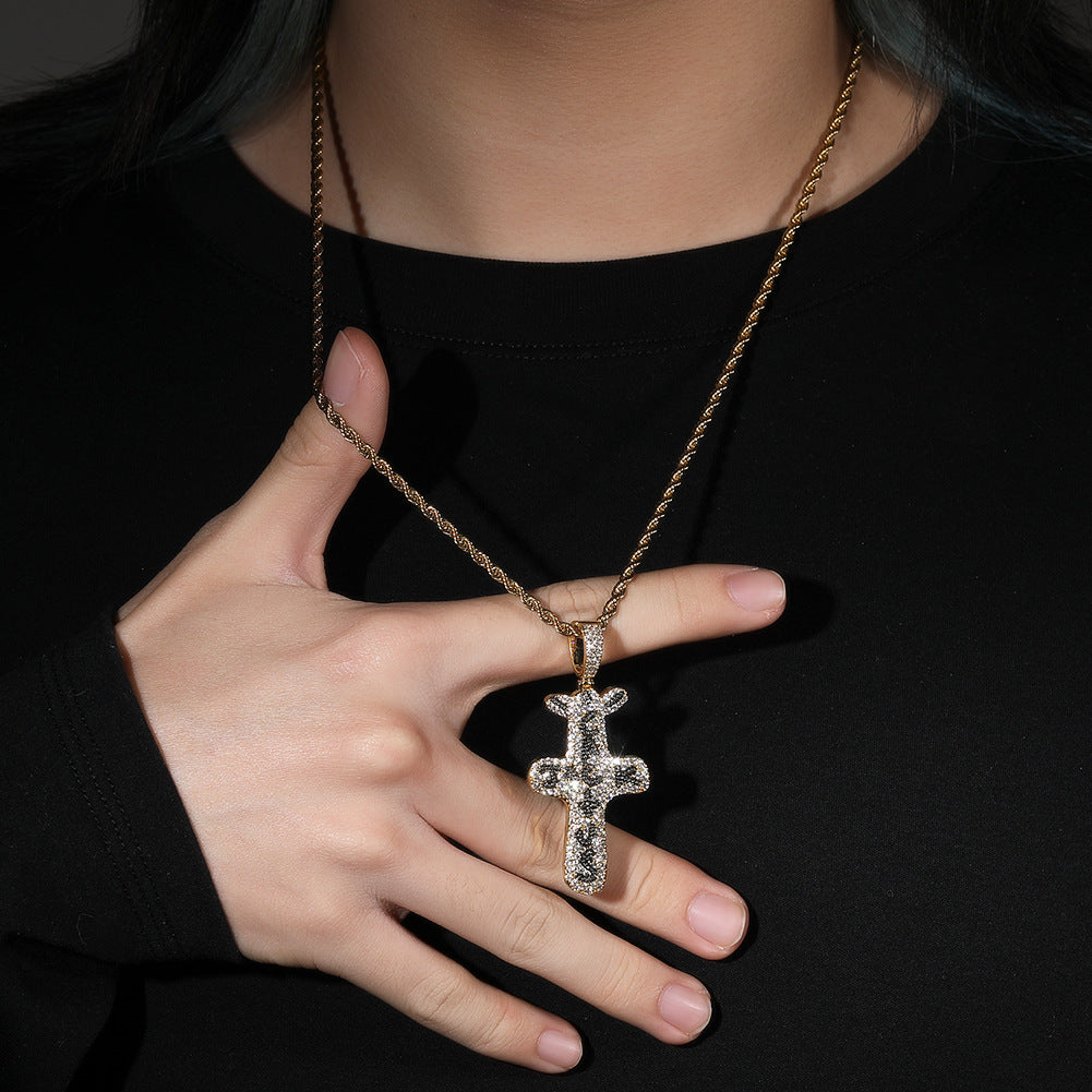 Iced Out Cross Pendant Necklace for Women and Men, Gold Plated or Silver Plated Cuban Twist Chain, Cubic Zirconia Hip Hop Statement Necklace