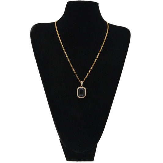 Men’s Iced Gemstone Pendant Necklace with Cuban or Rope Chain, Gold Tone & Silver Tone Crystal Statement Jewelry