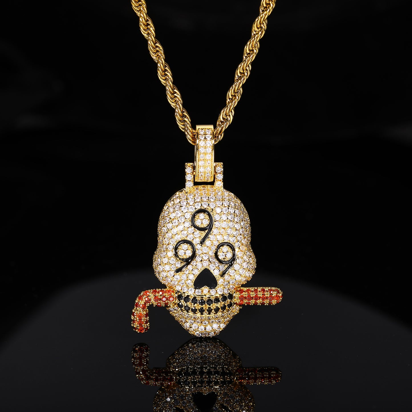 Iced Out Skull Pendant Necklace with Rope Chain, Cubic Zirconia Hip Hop Statement Chain for Men & Women product image