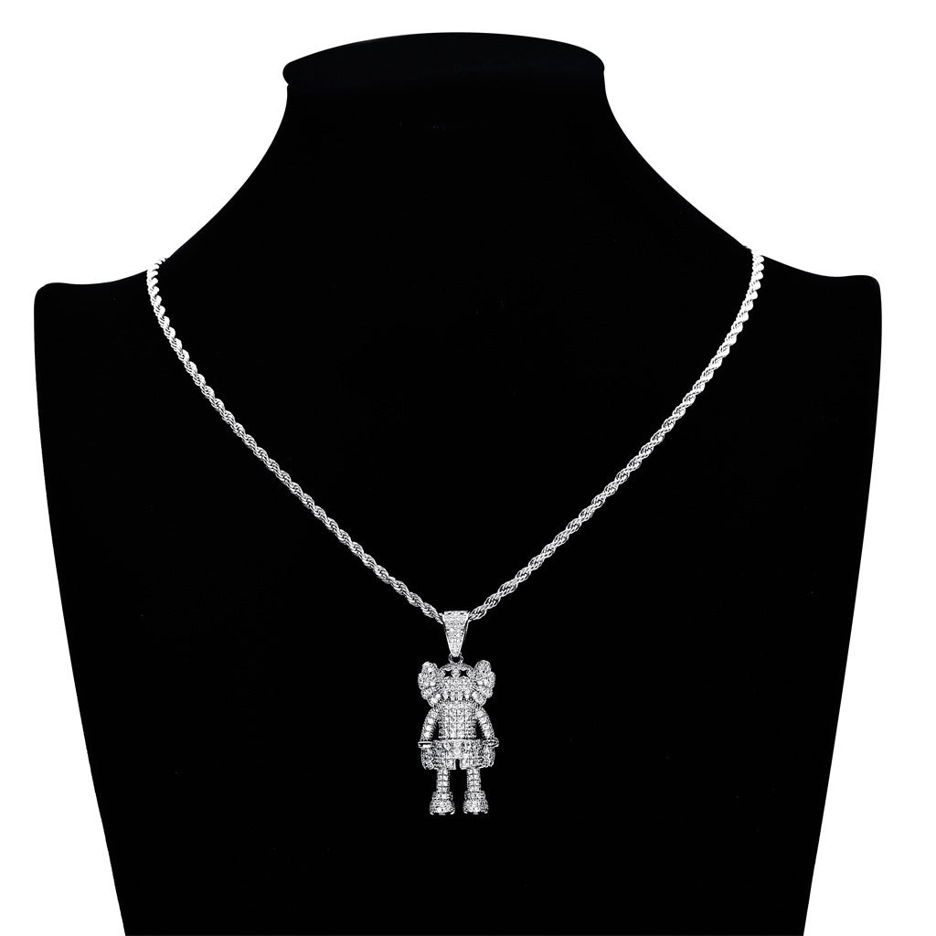Hip Hop Punk Fashion Cubic Zirconia Pendant Necklace for Men and Women