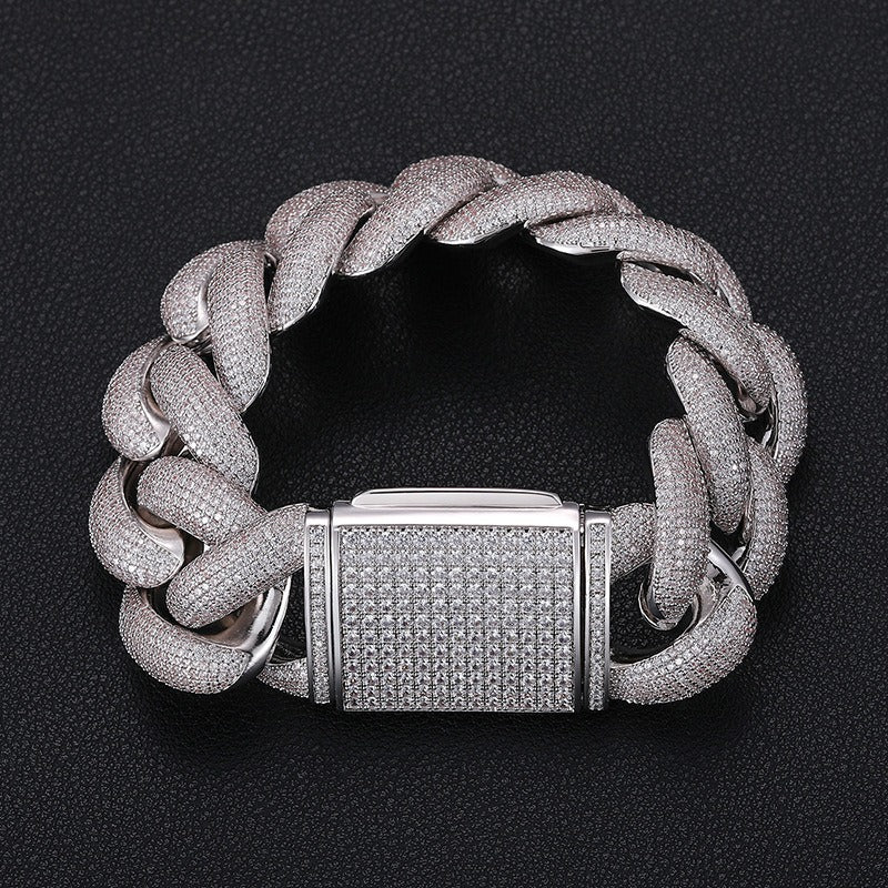 Iced Out Cuban Link Chain Necklace Bracelet Set for Men Women, Geometric Round Zircon Hip Hop Jewelry product image