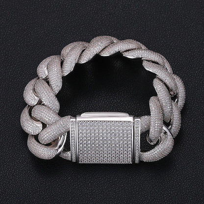 Iced Out Cuban Link Chain Necklace Bracelet Set for Men Women, Geometric Round Zircon Hip Hop Jewelry