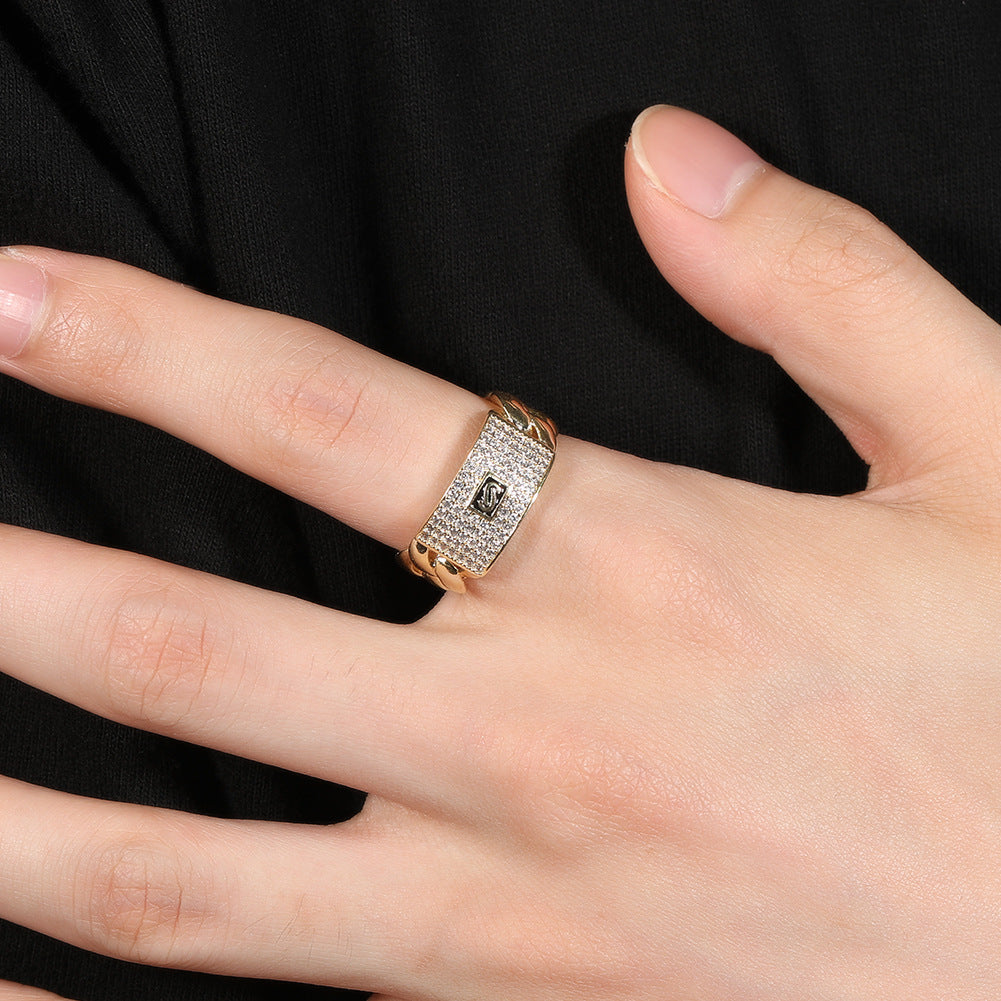 Unisex 14K Gold Plated Square Cubic Zirconia Statement Ring