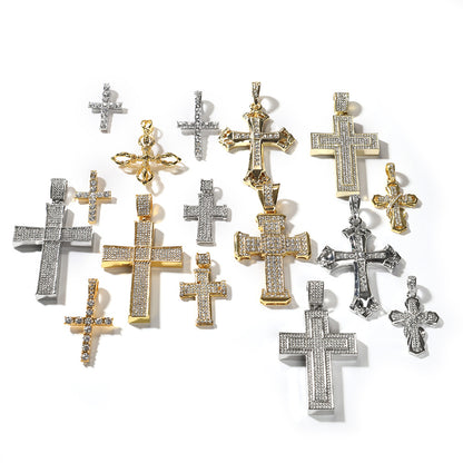 Iced Out Cross Pendant Necklace for Women and Men, Gold & Silver Plated Cubic Zirconia Cross Charm Chain, Statement Cuban Link Necklace