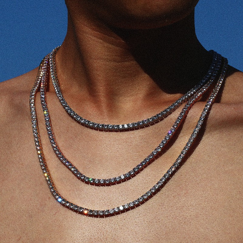 Unisex 925 Silver Moissanite Tennis Chain Necklace - Iced Out Hip Hop Round Geometric Statement Chain product image