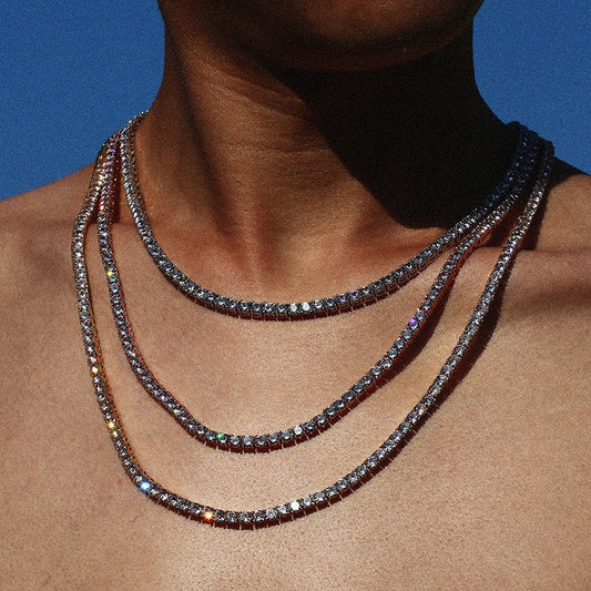Unisex 925 Silver Moissanite Tennis Chain Necklace - Iced Out Hip Hop Round Geometric Statement Chain alternate product image