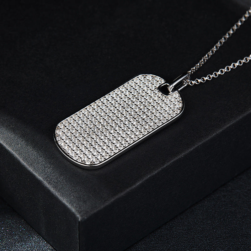 VVS Moissanite Rectangle Pendant Necklace, Paved Dog Tag Chain product image