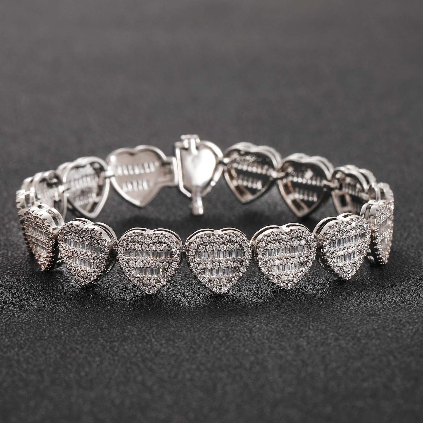 Hip Hop Heart Cubic Zirconia Bracelet for Men and Women