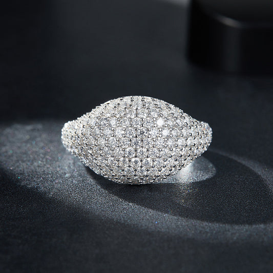Moissanite Pavé Dome Ring, S925 Silver, 18K Gold Plated Unisex Fashion Ring alternate product image