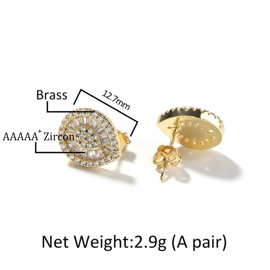 Unisex Teardrop Stud Earrings – Gold Plated or Silver Plated Copper Statement Earrings with Crystal Shine
