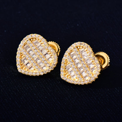 Unisex Iced Heart Stud Earrings Gift