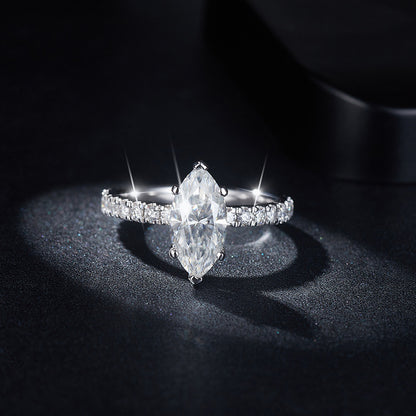 2 Carat Marquise Moissanite Engagement Ring for Women, Pave Band