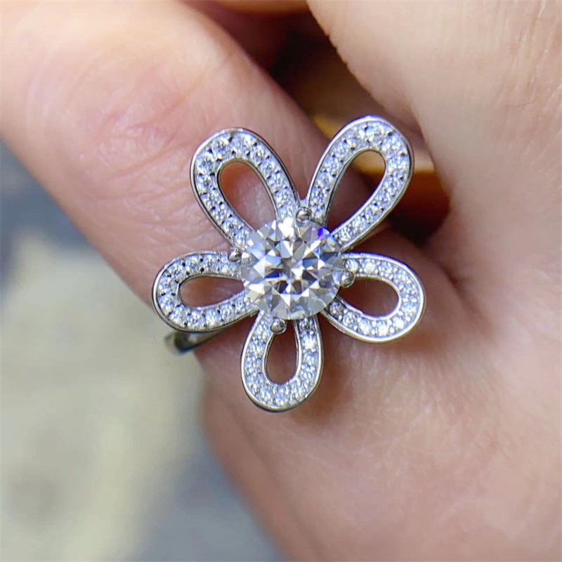 Moissanite Flower Ring for Women, 1 Carat Floral Engagement Ring, Promise Wedding Ring product image
