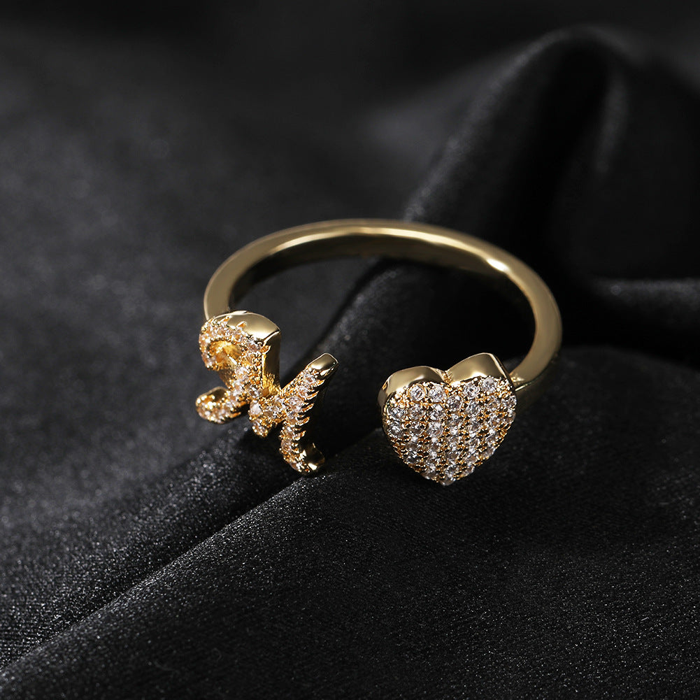 Adjustable Heart Cubic Zirconia Open Ring for Women & Men in Gold, Silver or Rose Gold