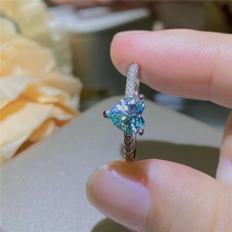 Moissanite Ring for Women, Heart Emerald Cut and Princess Cut Halo Band Ring Gift product image